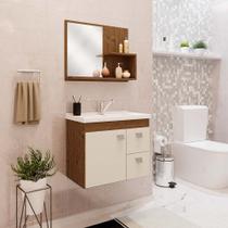 Conjunto Gabinete Banheiro Pia e Espelheira 55 cm Isa MGM Amendoa/Off White