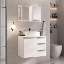 Conjunto Gabinete Banheiro Prisma 60cm - Gabinete + Cuba + Espelheira Branco Inteiro Conjunto Gabinete Banheiro Prisma 60cm - Gabinete + Cuba + Espelheira Branco Inteiro