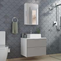 Conjunto Gabinete Banheiro RUBI 60cm - Gabinete + Cuba + Espelheira - Branco/Cinza Conjunto Gabinete Banheiro RUBI 60cm - Gabinete + Cuba + Espelheira - Branco/Cinza