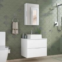 Conjunto Gabinete Banheiro RUBI 60cm - Gabinete + Cuba + Espelheira - Branco Inteiro - MOVEIS JOIA