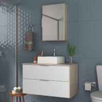 Conjunto Gabinete Banheiro Rubi 80cm - Gabinete + Cuba + Espelheira Madeirado Branco Conjunto Gabinete Banheiro Rubi 80cm - Gabinete + Cuba + Espelheira Madeirado Branco