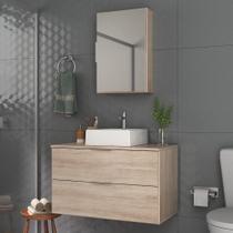 Conjunto Gabinete Banheiro Rubi 80cm - Gabinete + Cuba + Espelheira Madeirado Inteiro