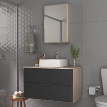 Conjunto Gabinete Banheiro Rubi 80cm - Gabinete + Cuba + Espelheira Madeirado Preto Conjunto Gabinete Banheiro Rubi 80cm - Gabinete + Cuba + Espelheira Madeirado Preto