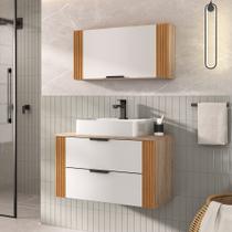 Conjunto Gabinete Banheiro Taos 80cm RIPADO LUXO
