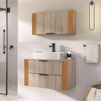Conjunto Gabinete Banheiro Taos 80cm RIPADO LUXO