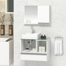 Conjunto Gabinete Banheiro Venus 60cm Branco - Gabinete + Cuba + Espelheira + Tampo Vidro