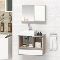 Conjunto Gabinete Banheiro Venus 60cm - Gabinete + Cuba + Espelheira + Tampo Vidro
