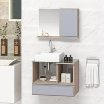 Conjunto Gabinete Banheiro Venus 60cm Madeirado/Cinza- Gabinete + Cuba + Espelheira + Tampo Vidro Conjunto Gabinete Banheiro Venus 60cm Madeirado/Cinza- Gabinete + Cuba + Espelheira + Tampo Vidro