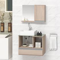 Conjunto Gabinete Banheiro Venus 60cm Madeirado Inteiro - Gabinete + Cuba + Espelheira + Tampo Vidro Conjunto Gabinete Banheiro Venus 60cm Madeirado Inteiro - Gabinete + Cuba + Espelheira + Tampo Vidro
