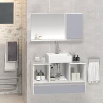 Conjunto Gabinete Banheiro VENUS 80cm Branco / Cinza - Gabinete + Cuba + Espelheira + Tampo Vidro Conjunto Gabinete Banheiro VENUS 80cm Branco / Cinza - Gabinete + Cuba + Espelheira + Tampo Vidro