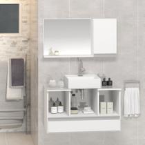 Conjunto Gabinete Banheiro VENUS 80cm Branco - Gabinete + Cuba + Espelheira + Tampo Vidro