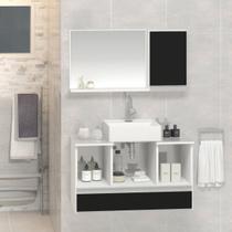 Conjunto Gabinete Banheiro VENUS 80cm Branco/Preto - Gabinete + Cuba + Espelheira + Tampo Vidro Conjunto Gabinete Banheiro VENUS 80cm Branco/Preto - Gabinete + Cuba + Espelheira + Tampo Vidro