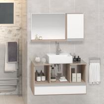 Conjunto Gabinete Banheiro VENUS 80cm Madeirado/Branco - Gabinete + Cuba + Espelheira + Tampo Vidro Conjunto Gabinete Banheiro VENUS 80cm Madeirado/Branco - Gabinete + Cuba + Espelheira + Tampo Vidro