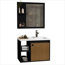 Conjunto Gabinete com Espelheira e Cuba para Banheiro 60cm Adonis Preto Ripado Ofertamo Conjunto Gabinete com Espelheira e Cuba para Banheiro 60cm Adonis Preto Ripado Ofertamo