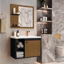 Conjunto Gabinete com Espelheira e Cuba para Banheiro 60cm Adonis Ripado Preto GABRIEL NUBIA