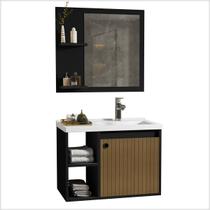 Conjunto Gabinete com Espelheira e Cuba para Banheiro Adonis 60cm Preto com Adesivo Ripado - Ofertamo