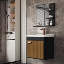 Conjunto Gabinete com Espelheira e Cuba para Banheiro Hercules Preto Ripado