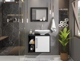 Conjunto Gabinete Completo Armário com Cuba e Espelheira Baden Preto e Branco