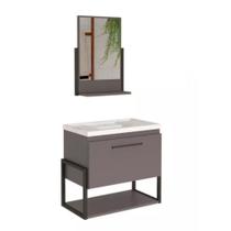 Conjunto Gabinete de Banheiro 100% MDF 60cm Metalon Ipanema Com Espelheira E Pia Mgm Móveis