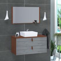 Conjunto Gabinete de Banheiro Berlim 80 cm Cinza/Natura Rovere Conjunto Gabinete de Banheiro Berlim 80 cm Cinza/Natura Rovere