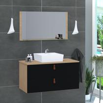 Conjunto Gabinete de Banheiro Berlim 80 cm Preto/Freijo Conjunto Gabinete de Banheiro Berlim 80 cm Preto/Freijo