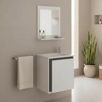Conjunto Gabinete de Banheiro com Cuba e Espelheira Suspenso 44cm Apollo Branco/Cinza