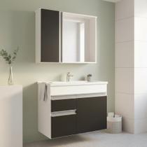 Conjunto Gabinete de Banheiro com Cuba e Espelheira Suspenso 60cm Napoli Branco/Preto Conjunto Gabinete de Banheiro com Cuba e Espelheira Suspenso 60cm Napoli Branco/Preto