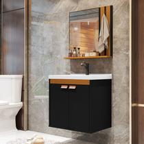 Conjunto Gabinete de Banheiro com Espelheira com Cuba Pallas Preto com Nature - Rede Móveis