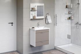 Conjunto Gabinete de Banheiro Suspenso 1 Gaveta com Espelheira e Cuba Roma Branco/Gianduia Conjunto Gabinete de Banheiro Suspenso 1 Gaveta com Espelheira e Cuba Roma Branco/Gianduia