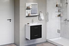 Conjunto Gabinete de Banheiro Suspenso 1 Gaveta com Espelheira e Cuba Roma Branco/Preto Textura Conjunto Gabinete de Banheiro Suspenso 1 Gaveta com Espelheira e Cuba Roma Branco/Preto Textura