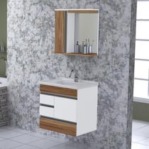Conjunto Gabinete de Banheiro Suspenso 2 Gavetas e 1 Gavetão com Espelheira e Cuba Marrom/Nogal Sevilha Conjunto Gabinete de Banheiro Suspenso 2 Gavetas e 1 Gavetão com Espelheira e Cuba Marrom/Nogal Sevilha