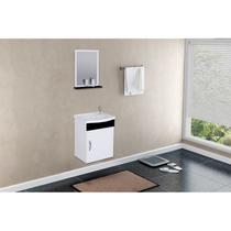Conjunto Gabinete de Banheiro Suspenso 39cm 1 Porta com Cuba e Espelheira Siena Branco/Preto