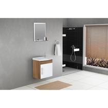 Conjunto Gabinete de Banheiro Suspenso 39cm 1 Porta com Cuba e Espelheira Turin Branco/Nogal Conjunto Gabinete de Banheiro Suspenso 39cm 1 Porta com Cuba e Espelheira Turin Branco/Nogal