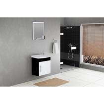 Conjunto Gabinete de Banheiro Suspenso 39cm 1 Porta com Cuba e Espelheira Turin Branco/Preto Conjunto Gabinete de Banheiro Suspenso 39cm 1 Porta com Cuba e Espelheira Turin Branco/Preto