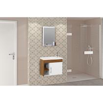 Conjunto Gabinete de Banheiro Suspenso 55cm 1 Porta com Cuba e Espelheira Turin Branco/Nogal Conjunto Gabinete de Banheiro Suspenso 55cm 1 Porta com Cuba e Espelheira Turin Branco/Nogal