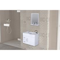 Conjunto Gabinete de Banheiro Suspenso 55cm 2 Gavetas e 1 Porta com Cuba e Espelheira Siena AJ Rorat