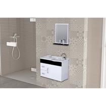 Conjunto Gabinete de Banheiro Suspenso 55cm 2 Gavetas e 1 Porta Cuba e Espelheira Siena Branco/Preto Conjunto Gabinete de Banheiro Suspenso 55cm 2 Gavetas e 1 Porta Cuba e Espelheira Siena Branco/Preto