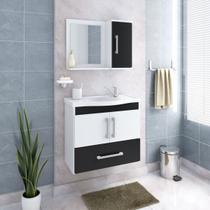 Conjunto Gabinete de Banheiro Suspenso Atenas com Espelheira - Branco/Preto - Mgm Móveis