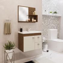 Conjunto Gabinete de Banheiro Suspenso Isa com Espelheira - Amendoa/Off White - Mgm Móveis
