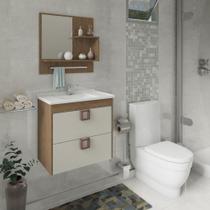 Conjunto Gabinete de Banheiro Suspenso Lirio com Espelheira - Amendoa/Off White - Mgm Móveis