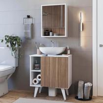 Conjunto Gabinete de coluna 01 Porta e Armário com espelho para Banheiro Slim Nova Móbile SEM CUBA Branco Montana Conjunto Gabinete de coluna 01 Porta e Armário com espelho para Banheiro Slim Nova Móbile SEM CUBA Branco Montana