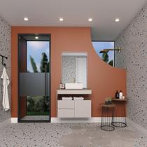 Conjunto Gabinete e Espelheira Bisotê IAM 100% MDF Com Tampo em Vidro Temperado Sem Puxadores Externos 2 Gavetas Com Corrediças Telescópicas Com Amort Conjunto Gabinete e Espelheira Bisotê IAM 100% MDF Com Tampo em Vidro Temperado Sem Puxadores Externos 2 Gavetas Com Corrediças Telescópicas Com Amort