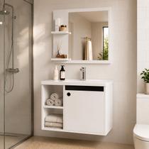 Conjunto Gabinete e espelheira para Banheiro 60cm Branco Preto c/ cuba e espelho MDP Verona Suspenso Lavabo