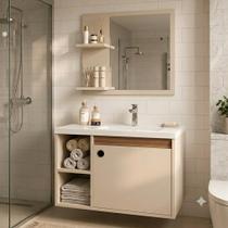 Conjunto Gabinete e espelheira para Banheiro 60cm Perola Nature c/ cuba e espelho MDP Verona Suspenso Lavabo Conjunto Gabinete e espelheira para Banheiro 60cm Perola Nature c/ cuba e espelho MDP Verona Suspenso Lavabo