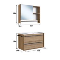 Conjunto Gabinete para Banheiro 1 gaveta 1 porta com lavatório Armário de Banheiro 1 porta com espelho