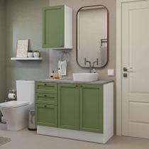 Conjunto Gabinete para Banheiro 110cm 3 Gavetas 3 Portas Branco/Verde Vik Madesa 01