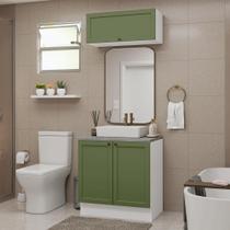 Conjunto Gabinete para Banheiro 80cm 3 Portas Branco/Verde Vik Madesa 02
