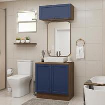 Conjunto Gabinete para Banheiro 80cm 3 Portas Rustic/Azul Vik Madesa 02 Conjunto Gabinete para Banheiro 80cm 3 Portas Rustic/Azul Vik Madesa 02