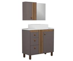 Conjunto Gabinete para Banheiro 80cm com Tampo de Pedra Sofia