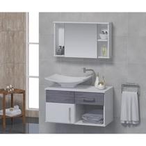 Conjunto Gabinete para Banheiro com Cuba e Espelheira New Stilo Branco/Cinza Conjunto Gabinete para Banheiro com Cuba e Espelheira New Stilo Branco/Cinza